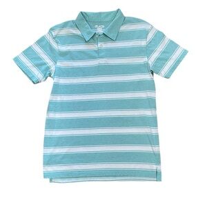 PLACE Boys Short Sleeve Striped Jersey Polo in Aqua Size 2XL